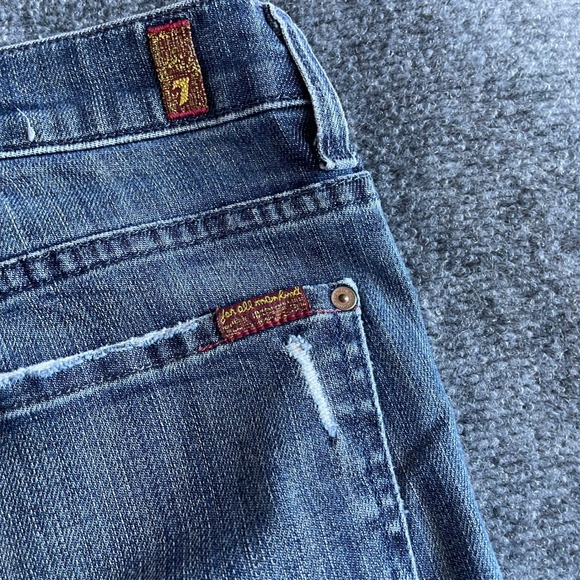 7 For All Mankind Austyn Relaxed Straight Jeans Mens 36x31 Blue Distressed Tear - Picture 9 of 9